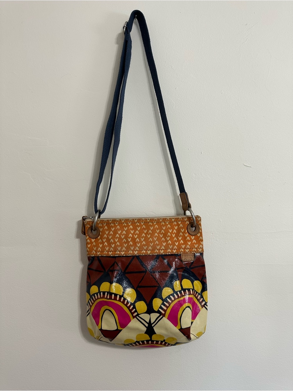 Fossil Key-Per Retro Print Crossbody Bag Coated Canvas Boho Colorful